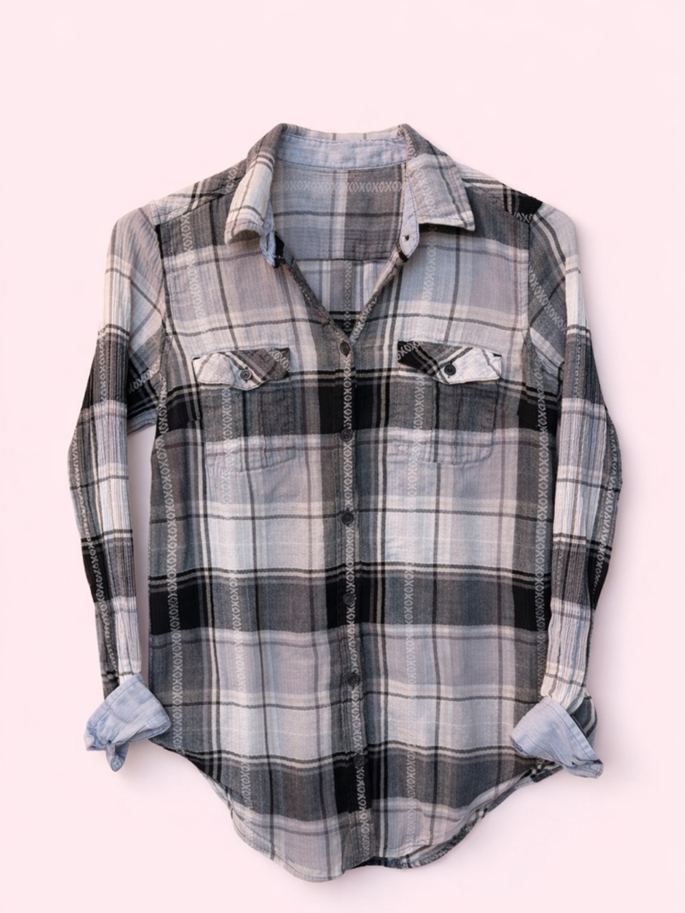 Eddie Bauer Black and White Plaid Button-Down Shirt